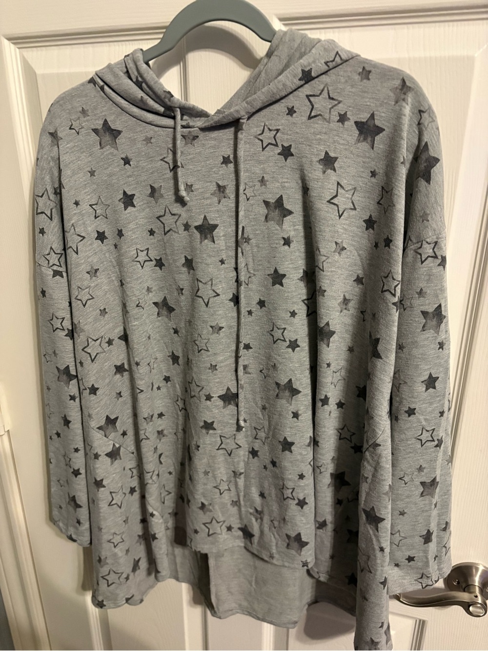 328- Green Envelope Grey Star Print Hooded long sleeve shirt